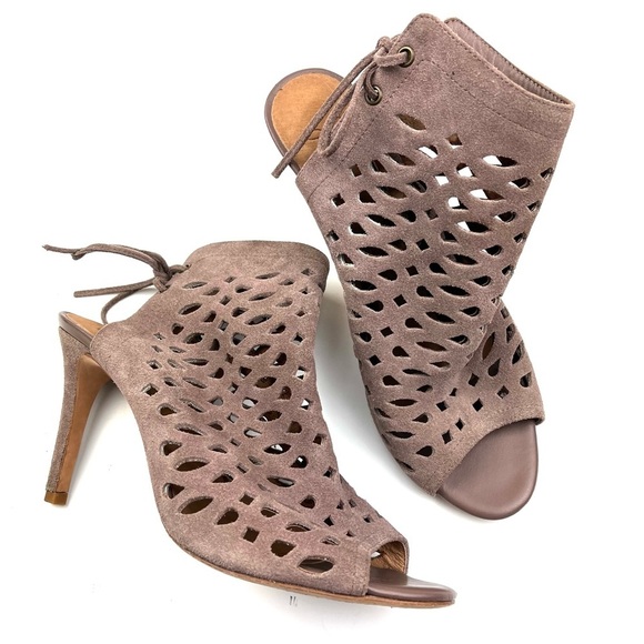 Joie Shoes - 𝅺Joie Clayton perforated suede open toe tie back heels in mink size 10